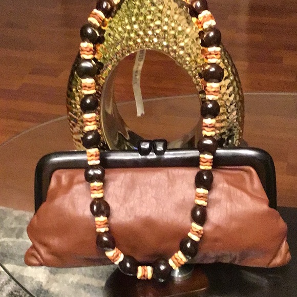 Handbags - Elegant Rich Brown Leather Clutch & any necklace 35